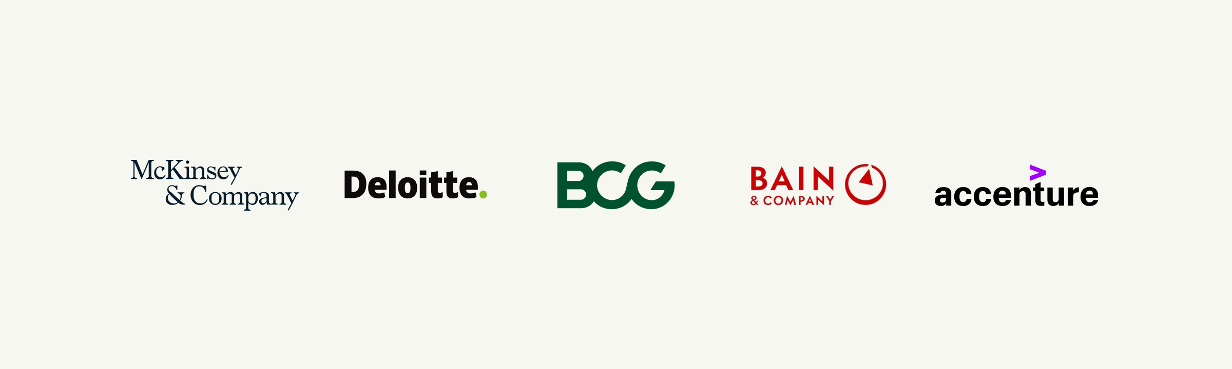 Logos of McKinsey, Deloitte, BCG, Bain, and Accenture